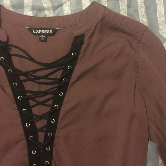 Express Tops - Dusty Mauve Lace Up Shirt